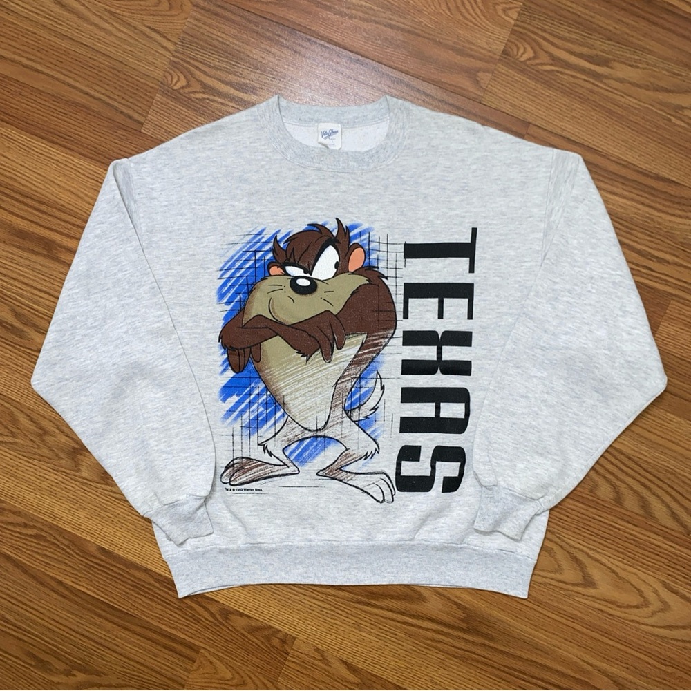 Vintage 90s Looney Tunes TAZ Texas Crewneck Size L Cartoon Art Tasmanian Devil